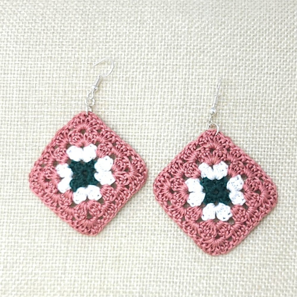 Handmade crochet granny square earrings